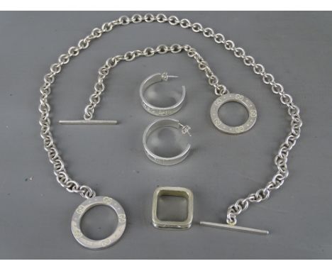 A Gucci, Albert type necklace and bracelet set with a pair of earrings and one other item for Tiffany and Co, all stamped 925