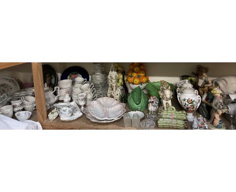 Assorted Fairings together with pottery figures, asparagus pot, leaf dishes, part tea and dinner sets, portrait plates etc 