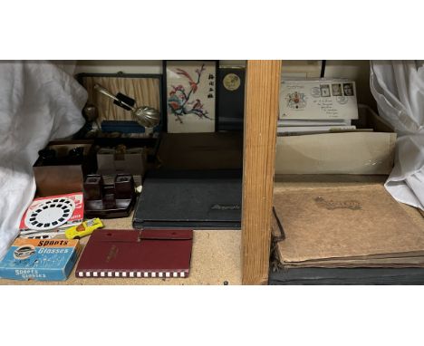 Various first day covers together with photograph albums, Viewmaster viewers, cased flatware etc 