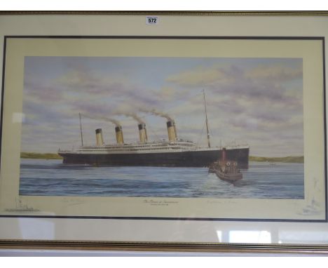 Five maritime signed prints after S W Fisher with artist's remarque, including one of the Titanic  also signed by two survivo