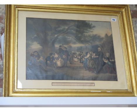 A coloured lithograph entitled - An English Merry Making in the Olden Time - in a gilt frame, frame size 69cm x 84cm - some k
