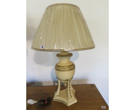 A new decorative triform table lamp with shade - 79cm H - working order 