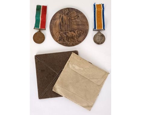 A pair of medals, awarded to Eric Darley, comprising a British War Medal, a Mercantile Marine Medal, with his bronze death pl