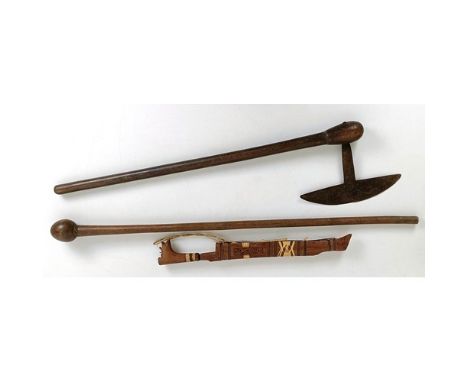 A tribal axe, a knobkerry and a short sword in a scabbard (3)