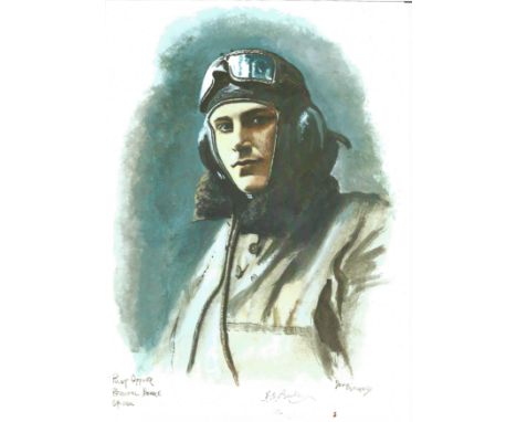 Plt Off Percival Beake WW2 RAF Battle of Britain Pilot signed colour print 12 x 8 inch signed in Pencil. Image of him in flyi
