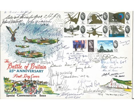 Multiple signed 1965 Battle of Britain FDC signed by 20+ pilots inc H Bird Wilson, John Keatings, Ulrich Steinhilper, J Milla