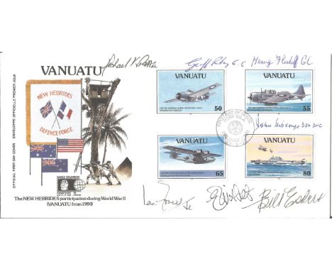 George Cross winners multiple signed FDC. New Hebrides Vanuatu FDC Participation WW11 Signed 6 Pilots &amp; Artist etc 2 5 92