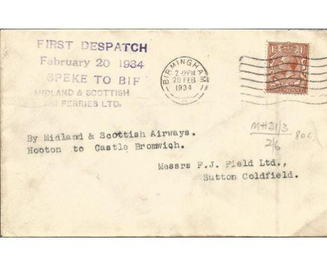 GB cover dated 20/2/1934 Birmingham 11/2 GV Brown Stamps rare item. Good Condition. We combine postage on multiple winning lo