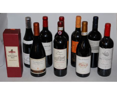 Mixed red wines, to include; Capaia, 2013, Merlot, one bottle; Castillo San Lorenzo, one bottle; Barolo, 2012, one bottle; Do