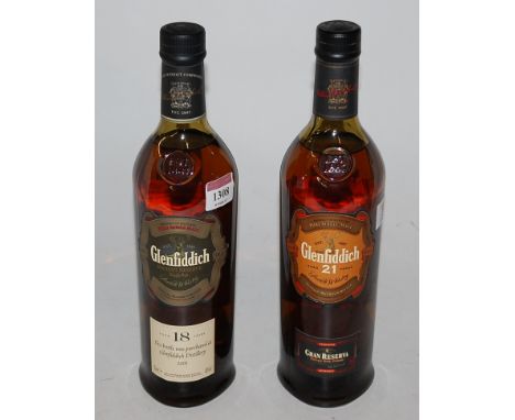 Glenfiddich Ancient Reserve Single Malt Scotch Whisky aged 18 years, 70cl, 40%, one bottle; and Glenfiddich aged 21 years Gra