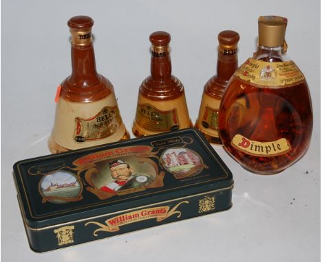 John Haig & Co Dimple Blended Scotch Whisky, one bottle; three small Bell's commemorative whisky decanters; and a William Gra