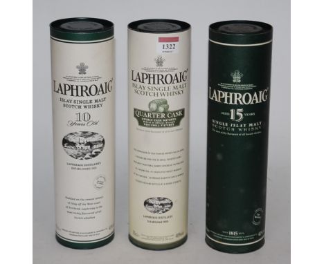 Laphroaig Islay Single Malt Scotch Whisky quarter-cask, 70cl, 48%, one bottle in carton; Laphroaig aged 15 years Single Islay