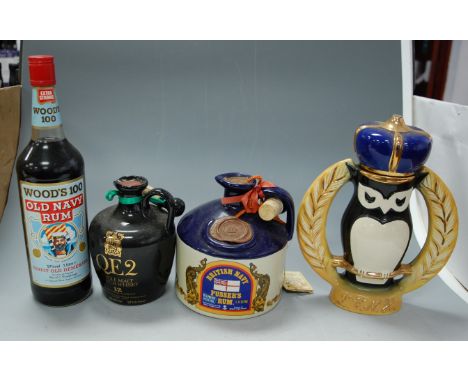 Mixed lot, to include; Lamb's Navy Rum in commemorative decanter, Pusser's Rum in decanter, QEII aged 12 years Single Malt Sc