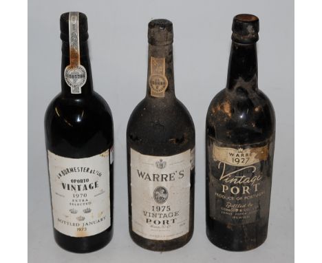 J W Burmester Vintage Port, 1970, bottled 1973, one bottle; Warre's Vintage Port, 1975, one bottle; and Warre Vintage Port, d