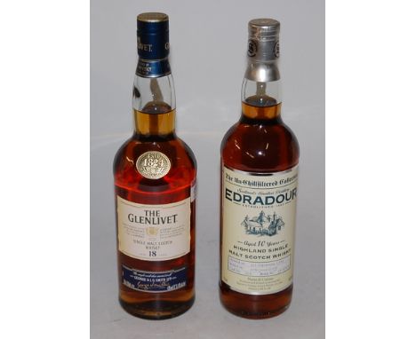 The Glenlivet Single Malt Scotch Whisky aged 18 years, 70cl, 43%, one bottle; and Edradour aged 10 years Highland Single Malt