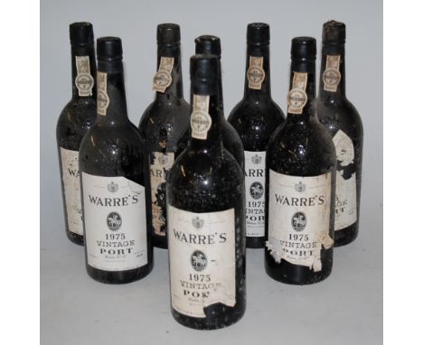 Warre's Vintage Port, 1975, eight bottles (some label damage)   Condition Report / Extra Information  Low neck, no apparent s