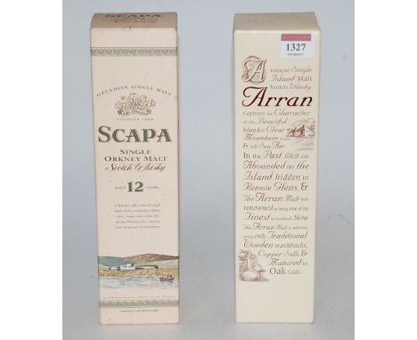 Arran Single Island Malt Scotch Whisky, 70cl, 43%, one bottle in carton; and Scapa single Orkney Malt aged 12 years, 70cl, 40