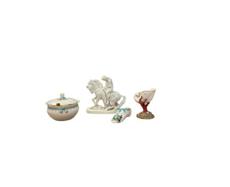 W H Goss Parian figure of Lady Godiva, together with Marmalade dish and cover, shoe and shell vase