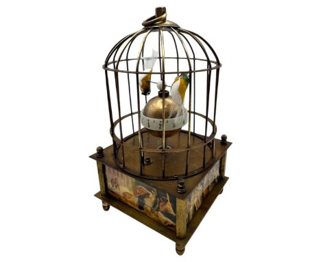 Reproduction clockwork automaton bird cage clock, H17cm