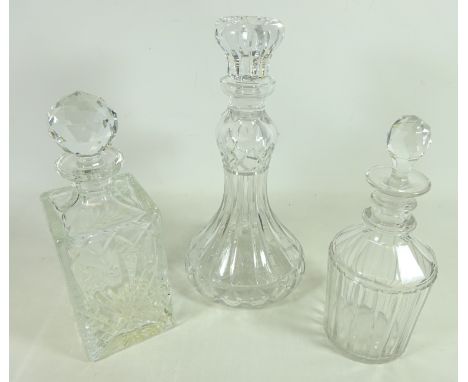 19th Century cut glass decanter and two other cut glass decanters (3)   Condition Report   Click here for further images, con