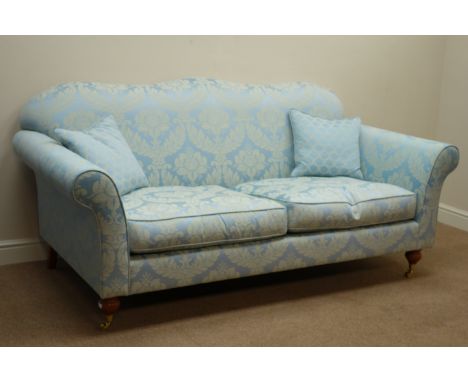 Wesley-Barrell large two seat sofa upholstered in blue fabric, L200cm   Condition Report   Click here for further images, con