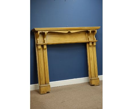 Late 20th century light oak fireplace surround, W147cm, H127cm   Condition Report   Click here for further images, condition,