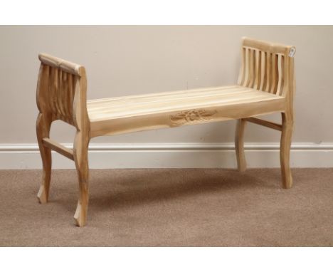 Teak two seat garden bench, W105cm 