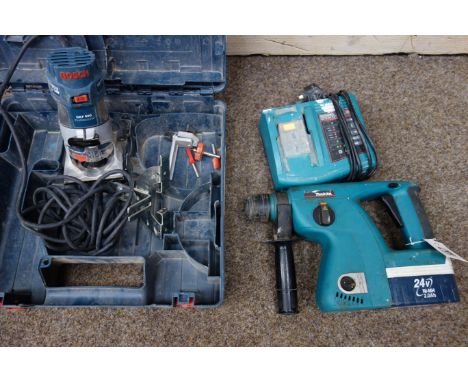 BOSCH GKF 600 Professional hand router and a Makita cordless hammer drill   Condition Report   Click here for further images,