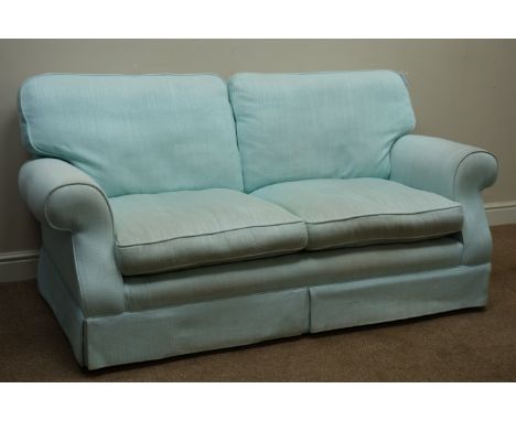 Laura Ashley two seat sofa upholstered in duck egg blue fabric, W174cm   Condition Report   Click here for further images, co