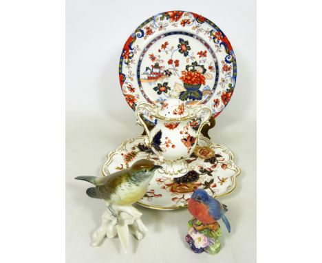 Coalport Hong Kong pattern pot-pourri vase and matching plate, a Victorian iron stone China plate, Karl Ens bird and a Royal 