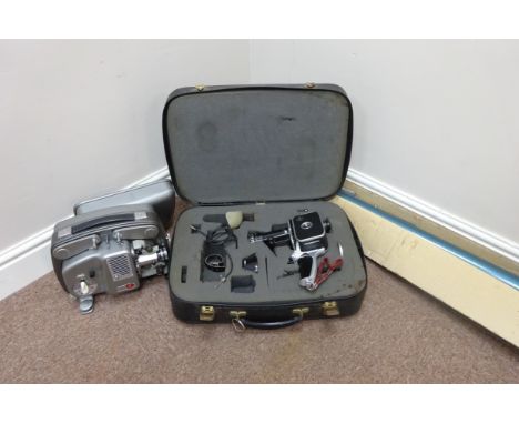 Bolex P1 zoom reflex cine cam in fitted case, Bolex 18-5 projector and a vintage screen     Condition Report   Click here for