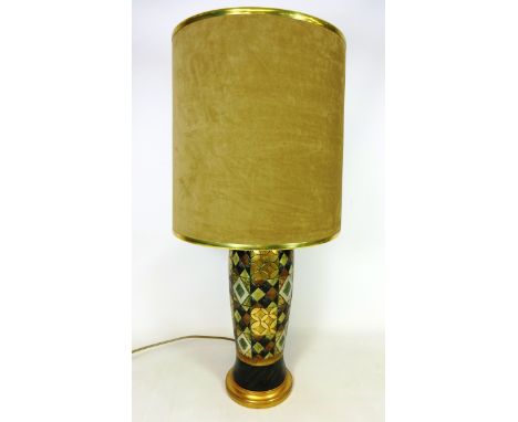 Tall pottery table lamp with gilded decoration, H40cm excluding fitting   (This item is PAT tested - 5 day warranty from date