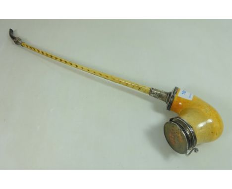 Late 19th Century Bavarian Meerschaum pipe with long stemmed bone handle and white metal mounts    Condition Report   Click h