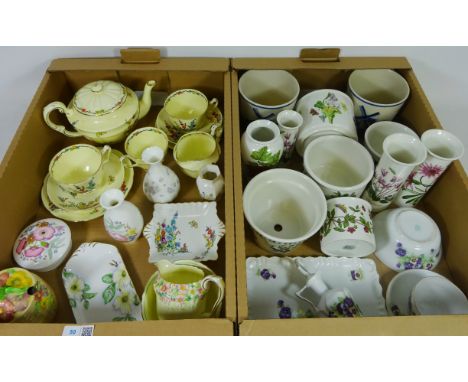 Portmeirion Botanic Garden jars, planter, etc. Crown Staffordshire, tea ware and other decorative ceramics in two boxes    Co