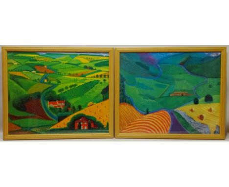 'The Road Across The Wolds' and 'North Yorkshire', two colour prints after David Hockney 49cm x 59cm (2)   Condition Report  