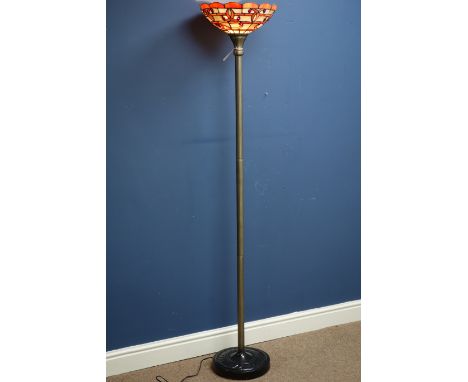 Metal column standard lamp with Tiffany style shade  (This item is PAT tested - 5 day warranty from date of sale)   Condition