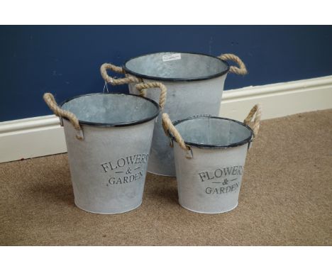 Set three graduating 'Flowers & Garden' planter buckets   Condition Report   Click here for further images, condition, auctio