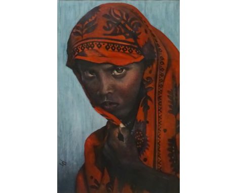 Portrait of an African Girl, pastel signed and dated 2005 by Laraine Bone 43cm x 28cm   Condition Report   Click here for fur