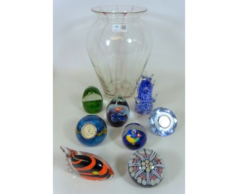 Collection of Caithness & other glass paperweights, and a hand blown Art Glass vase (9)   Condition Report   Click here for f