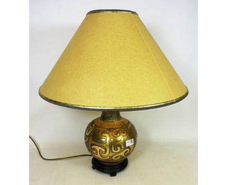 Pottery table lamp with gilded decoration, H33cm excluding fitting  (This item is PAT tested - 5 day warranty from date of sa