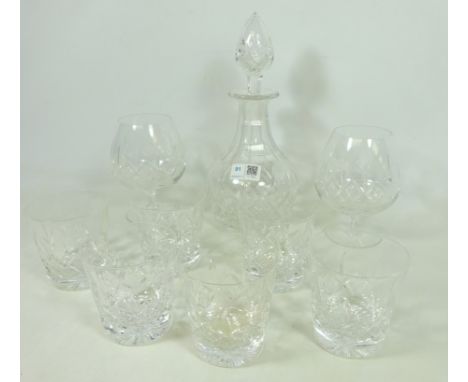 Stuart crystal decanter, set of six matching whiskey tumblers and two matching brandy balloons (9)   Condition Report   Click