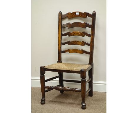 Elm ladder back chair with string seat   Condition Report   Click here for further images, condition, auction times & deliver
