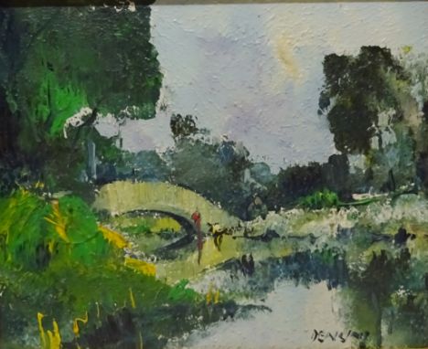 River Landscape, oil on board signed by George R Deakins (British 1911-1982), 24cm x 29cm   Condition Report   Click here for