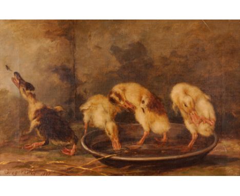 Gregor Grey (fl.1870s-1911) DUCKLINGS, 1893 oil on canvas signed and dated lower left 13½ x 20¾in. (34.29 x 52.71cm) Gregor G