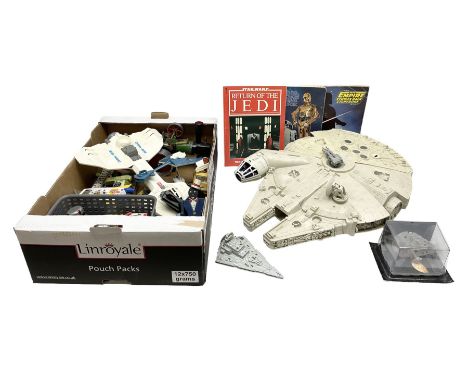 Star wars - Kenner Millenium Falcon spaceship with De Agostini boxed smaller model; X-Wing Fighter; and three story books on 