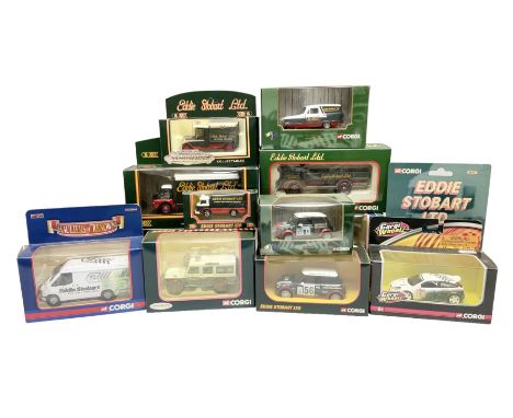 Corgi Eddie Stobart - thirteen various lorries, vans and cars including Reliant Regal, Minis, Land Rover etc; all boxed (13)C