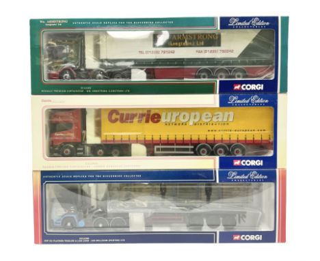 Corgi - three limited edition lorries; CC11905 ERF EC Flatbed Trailer &amp; Log Load Los Millican (Penton) Ltd; CC12102 Renau