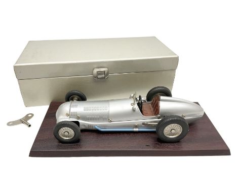 Marklin tin-plate clockwork 'Silver Arrow' Mercedes-Benz W154/28 racing car, model no.1097; on mahogany base L33cm; in origin