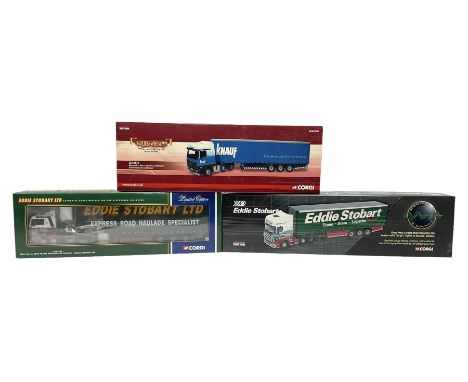 Corgi Eddie Stobart - three limited edition lorries; CC12936 Sight &amp; Sounds Scania Topline Curtainside Trailer; CC13812 H