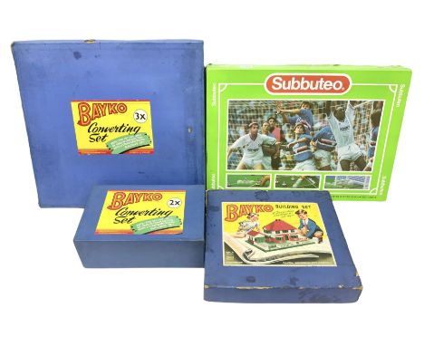 Three Bayko Building Sets comprising No.1 with Nos.2x & 3x Converting Sets; together with Subbuteo Table Football game contai